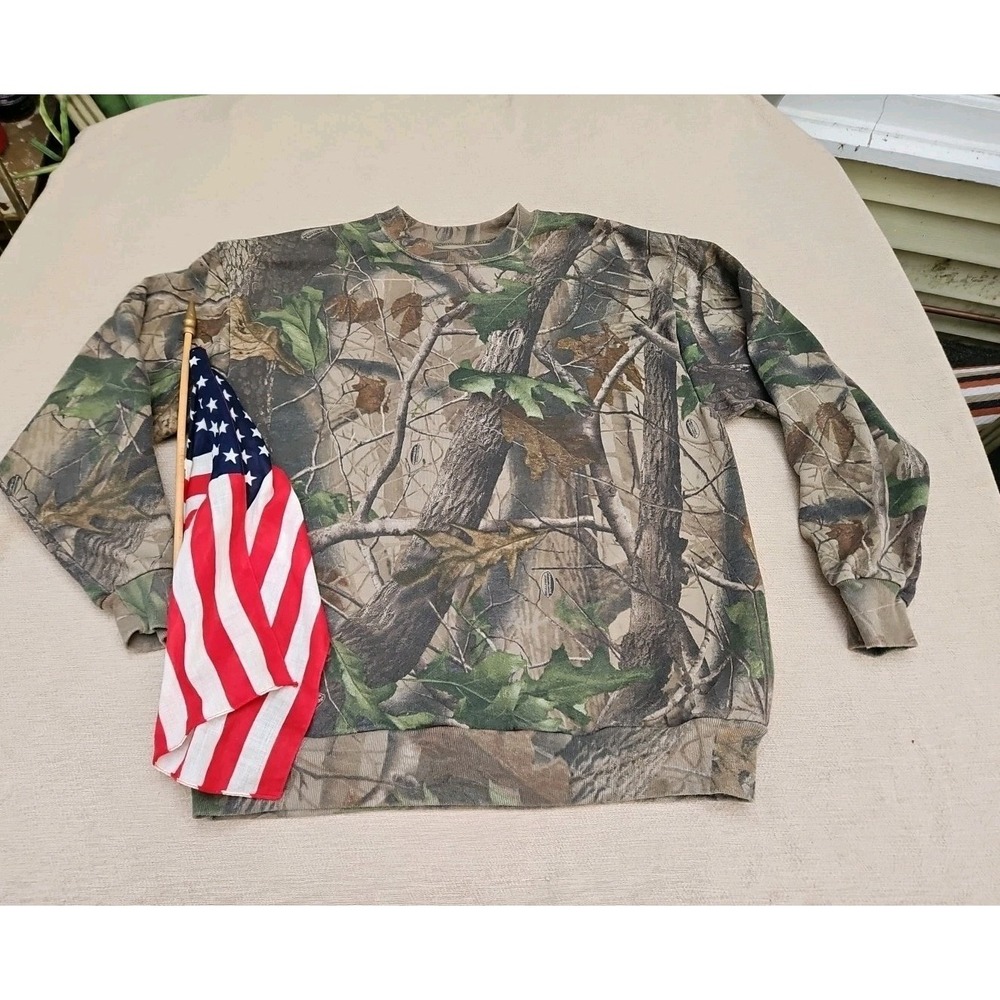 Vintage Ace‎ Outdoor Outfitter Camouflage Realtree Hardwoods Sweatshirt Large